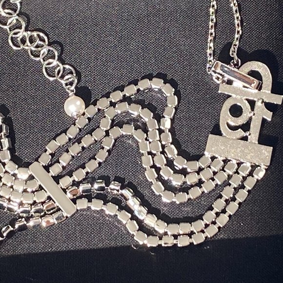 CHANEL 2022A CLASSIC SILVER TONE CC 19 LOGO CHOKER NECKLACE WHITE BLACK CRYSTALS - Picture 13 of 15